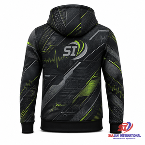 เสื้อฮู้ดดี้กีฬาแบบกำหนดเอง สีชาร์โคลไลม์ ลายกราฟิก ซิปเต็มตัว สตรีทแวร์ประสิทธิภาพสูง โลโก้ OEM ขายส่งชุดกีฬา - Product Image 2