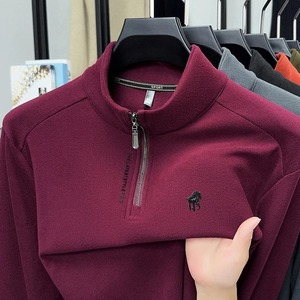 Solid Color Fleece-lined Men's Half for <b>Turtle</b> <b>Neck</b> <b>Top</b> Inner Long Sleeve Warm Smooth Slimming Base Layer <b>Top</b> 100% Cotton - Product Image 3