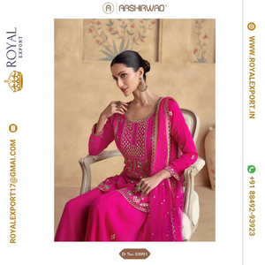 Lancement d'un nouveau Designer exclusif Premium Chinon Silk Heavy Festival Wear Sharara Suit Collections Wholesale By Royal Export - Product Image 4