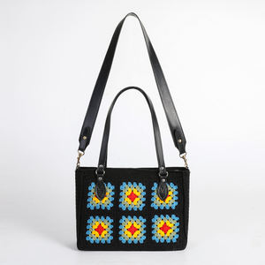 Hot Sale Women's Handmade Crochet Square Tote <b>Bag</b> Customizable Colorful Cotton Fabric Lining Daily Casual Use Shoulder Strap - Product Image 5