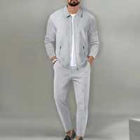 Ensemble de survêtement en coton pour homme, respirant, tricoté, uni, décontracté, veste zippée, pantalon de jogging, deux pièces