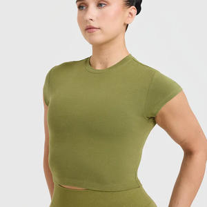 Camiseta de algodón 100% para mujer de talla grande verde oliva Casual ligero suave transpirable diseñador ajuste relajado para entrenamiento de gimnasio de verano - Product Image 5