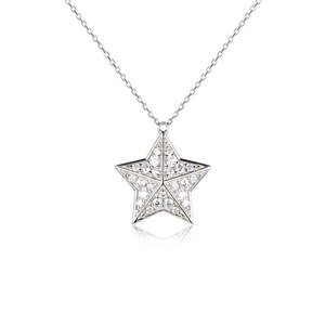 Collar con colgante fino de Plata de Ley 925, diseño de estrella, Diamante americano, chapado en rodio, piedra de circón de oro rosa, compromiso elegante - Product Image 1