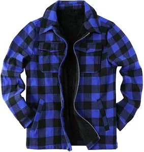 Prezzi all'ingrosso camicie di flanella su misura di alta qualità moda invernale flanella maniche lunghe camicie uomo con cerniera giacche