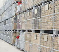 Cage de stockage en treillis métallique robuste, conteneur de stockage industriel en métal, bac en acier empilable, cage de manutention de matériaux