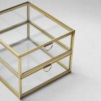 Caja Organizadora Cuadrada de Latón y Vidrio de Lujo Moderno, con Dos Cajones, para Joyería, Mini Accesorios, Uso en Sala de Estar, Ahorro de Espacio