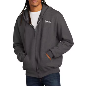 เสื้อฮู้ดมีซิปของผู้ชายมาใหม่พร้อมเชือกเสื้อลำลองแขนยาวแบบเรียบง่ายเสื้อมีฮู้ดโอเวอร์ไซส์ทำจากผ้าฝ้ายฝรั่งเศสมีกระเป๋า - Product Image 1