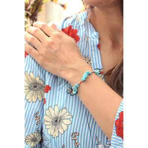 Azuris 925 Sterling <b>Silver</b> Fine <b>Beaded</b> <b>Bracelet</b> with Turquoise Stone Made in Turkey - Product Image 1