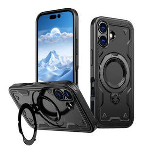 เคส iPhone 17 2025 แบบไฮบริด พร้อมขาตั้งแม่เหล็กแบบหมุนขนาดใหญ่ สีดำ - Product Image 1