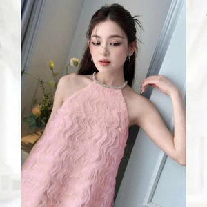 Robe évasée à col halter pour femme, robe courte droite avec col en pierre - Product Image 4