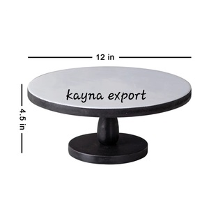 Base Redonda Decorativa para Pastel de Boda, Ecológica, de Metal Blanco con Base de Madera de Mango, Solo Lavar a Mano, Utensilios para Servir y Exhibir Pasteles - Product Image 2