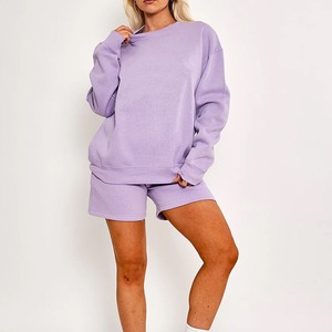 Conjunto de Sudadera y Pantalones Cortos de Invierno para Mujer, Color Sólido, Talla Grande, Cuello Redondo, Tejido de Felpa Transpirable, Venta al Por Mayor - Product Image 4