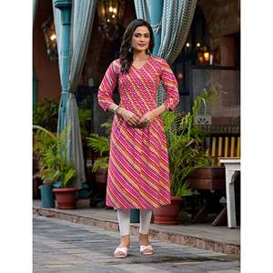 Rani Cotton Straight <b>Kurti</b> with Embroidery Work Pakistani-Style Lehariya Salwar Kameez Ethnic for Party Wear Stitched - Product Image 1