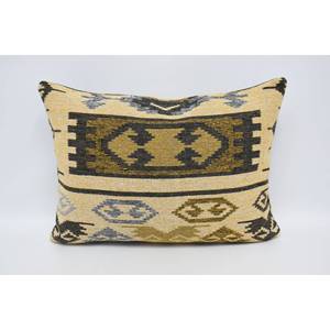 Coussin en laine jaune antique 20x28 pouces coussin tissé à motif géométrique et floral pour literie ou usage décoratif - Product Image 1