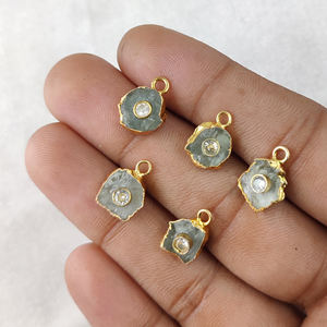 Aigue-marine en or brut, pendentif à bord galvanisé avec cristal de 3mm, breloques en pierre brute, pendentif à bord plaqué or pour - Product Image 3