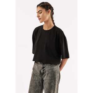 Top corto relajado negro para mujer Conjuntos cómodos para mujer Accesorio - Product Image 1