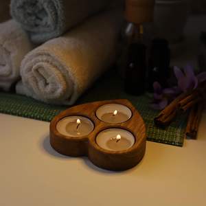 Bougeoir chauffe-plat en bois avec-Chêne en bois massif-Bougeoirs votifs-Forme de coeur rustique - Product Image 6