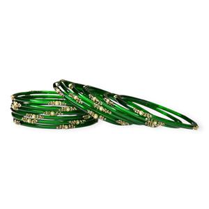 Ensemble de bracelets en verre tendance plaqués or vert foncé avec des pierres de perles de coupe émeraude pour les mariages et les fêtes - Product Image 2