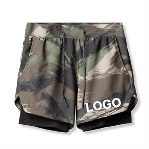 Short de sport en polyester de haute qualité avec logo personnalisé pour hommes Short de sport respirant avec décoration en dentelle pour l'entraînement et la course à pied - Product Image 1