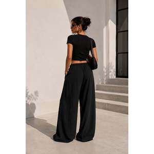 Pantalon en lin à détails en tissu et lacets - Noir - Noir - Product Image 2