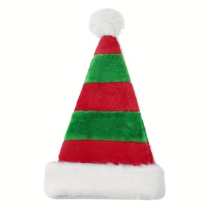 Felpa rayas empalme Santa sombrero rojo verde blanco Navidad sombrero Navidad fiesta decoraciones rendimiento terciopelo invierno verde sombrero - Product Image 1