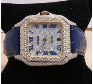 Reloj deportivo con correa de cuero azul mecánico automático Miyota de lujo VVS Moissanite Diamonds caja de acero inoxidable analógico inteligente - Product Image 4