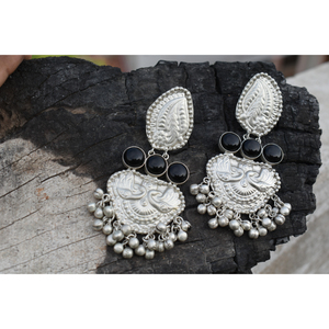Aretes de Aro Grandes con Piedras, Diseño Tradicional, Hechos a Mano, con Aspecto de Plata, para Niñas y Mujeres - Product Image 3