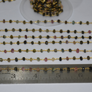 Cadena de Rosario con Cuentas de Turmalina Natural de Primera Calidad, Cadena de Cuentas Envueltas en Alambre Chapado en Oro para la Fabricación de Joyas - Product Image 2