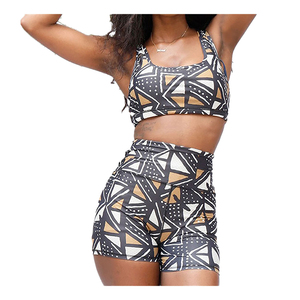 Conjuntos de Yoga de algodón de estilo sencillo al por mayor, ropa deportiva de gimnasio de un hombro de alto impacto para mujer, conjunto de pantalones cortos y Sujetador deportivo con logotipo personalizado - Product Image 6