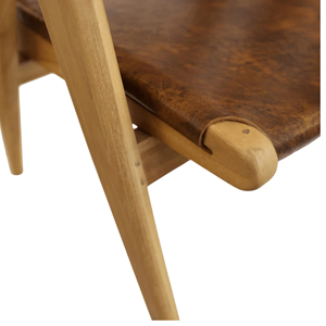 Silla de Comedor de Madera de Teca Maciza con Asiento de Cuero Sintético Marrón | Silla Escandinava Moderna para Hogar, Restaurante y Cafetería - Product Image 5