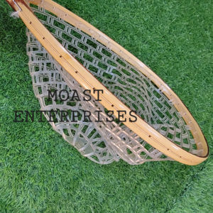 Filet d'atterrissage de pêche à la mouche en plein air Filet à truite Cadre en bois avec filet en caoutchouc Filet coulé à la main Thor Filet de pêche à la truite - Product Image 1