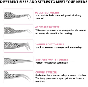 Nouvelle pince à épiler d'extension de cils ensemble de 5 outils japonais en acier inoxydable droite incurvée 45 pince à épiler greffée à pointe coudée à 90 degrés - Product Image 4