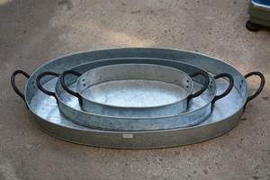 Bandeja galvanizada de calidad superior diseño maravilloso forma ovalada con asas de madera bandeja galvanizada a un precio atractivo - Product Image 6