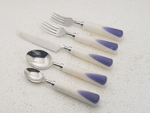 Mango de madera de resina respetuoso con el medio ambiente SCI y acero inoxidable con cubiertos plateados Juego de cubiertos de 5 piezas Venta caliente - Product Image 3