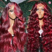 Peluca frontal de encaje HD 13x4, color 99J Borgoña, de cabello humano virgen transparente, densidad del 150%, peluca roja, venta al por mayor para proveedores.