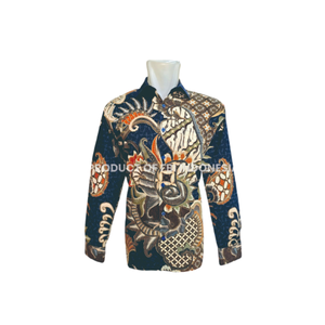 Chemise en coton classique à manches longues pour hommes motif batik indonésie imprimé décontracté mode 100% coton style indonésien - Product Image 1