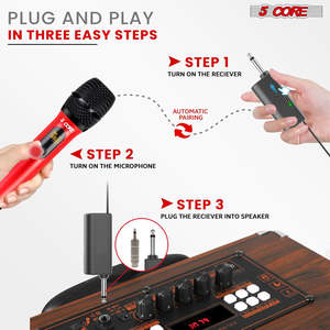 5Core <b>Wireless</b> <b>Microphone</b> Pair UHF Handheld Microfonos Inalambricos Cordless Mic RED + GRAY - Product Image 4
