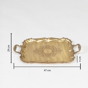Poignées de plateau de service décoratives en laiton vintage |   Plateau rectangulaire en métal gravé pour le thé et les collations, pour la maison, l'hôtel, les mariages - Product Image 3