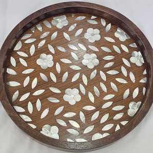 Plateau en bois fabriqué à la main avec bordure en incrustation florale MOP Plateau de service décoratif pour chocolets de fruits secs et cadeaux festifs - Product Image 5