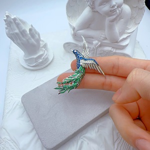 Broche Phénix en Argent Sterling 925, Émail Bleu-Vert Dégradé et Pavé de Zirconium Cubique, Bijou <span class=keywords><strong>Oriental</strong></span> Mythique et Imposant - Product Image 5