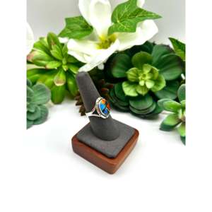 Navajo <b>Opal</b> & Sterling Silver <b>Ring</b> Size 7.75 Rose Gold Plated Bezel Set Fashionable & Trendy Gift with Natural Gemstones - Product Image 2
