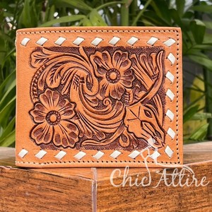 Cartera plegable corta con múltiples posiciones de cuero mecanizado a mano para hombre, carteras con bloqueo RFID de piel de vaca hechas a mano con costuras ultra fuertes - Product Image 1