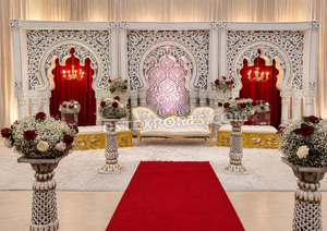 Splendid Gold and Black Fiber <b>Backdrop</b> <b>Stand</b> Grand Wedding Reception Theme Stage South Asian Crown for Party Decor - Product Image 2