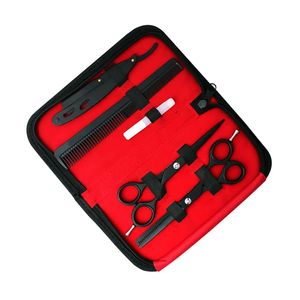 Kit de tijeras de peluquero con revestimiento de Color negro, maquinilla de afeitar de peluquero de acero metálico y juego de tijeras de corte de adelgazamiento con estuche de cuero - Product Image 2