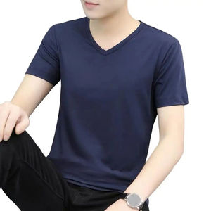 Camiseta de manga corta con cuello en V para hombre, camiseta informal de seda helada para hombre, Top de Color sólido, Jersey ajustado, uso diario, Top deportivo juvenil para adolescentes - Product Image 6