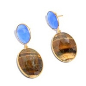 Pendientes ovalados de calcedonia y Ojo de Tigre, de Plata de Ley 925, novedad - Product Image 1