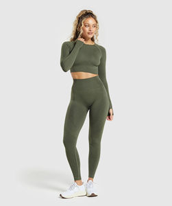 Leggings de sport pour femmes, respirants, antibactériens, résistants aux accrocs, sans couture, doux, tricotés, taille haute, effet push-up - Product Image 2