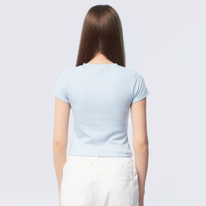 Venta al por mayor de camisetas cortas de manga corta hechas a medida para mujer, camisetas transpirables para mujer, logotipo frontal, precio de venta personalizado - Product Image 2