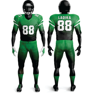 Uniforme de football américain personnalisé sublimé pour hommes vert noir attirail sergé équipement d'équipe 100% polyester maillot court pantalon tenue - Product Image 1