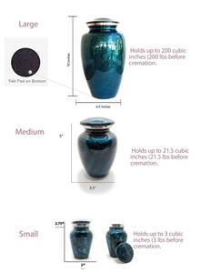 Urnes funéraires en aluminium de couleur bleu océan magnifique avec une finition bleu serein, articles funéraires pour les corps humains - Product Image 3